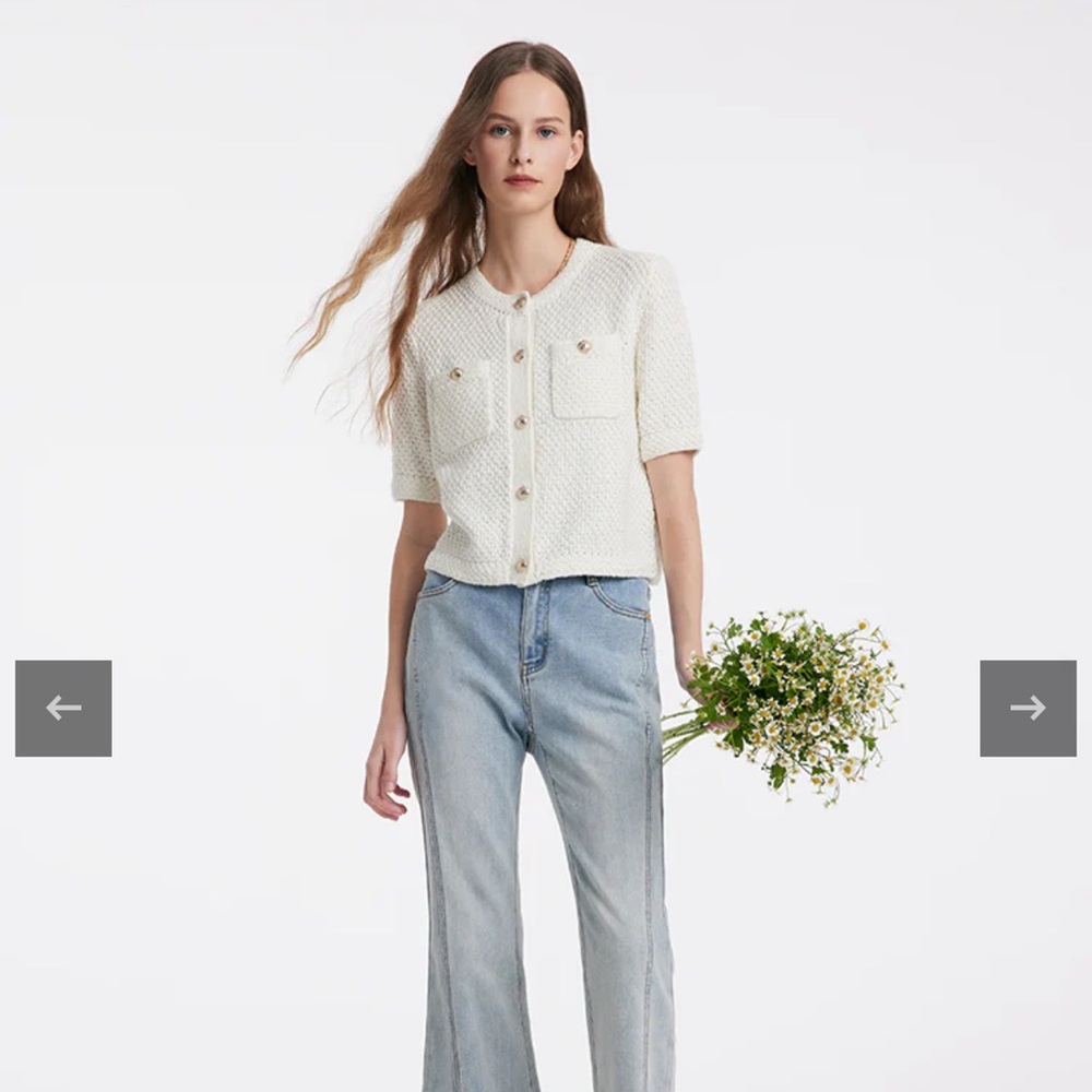 Goelia White Textured Short Sleeve Cardigan, Small - Picture 6 of 6